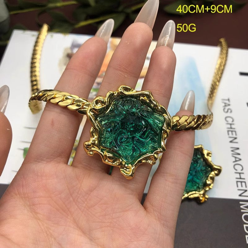 Women's Irregular Lava Real Gold-plated Copper Chain Ear Clip Fashion Suit Necklaces