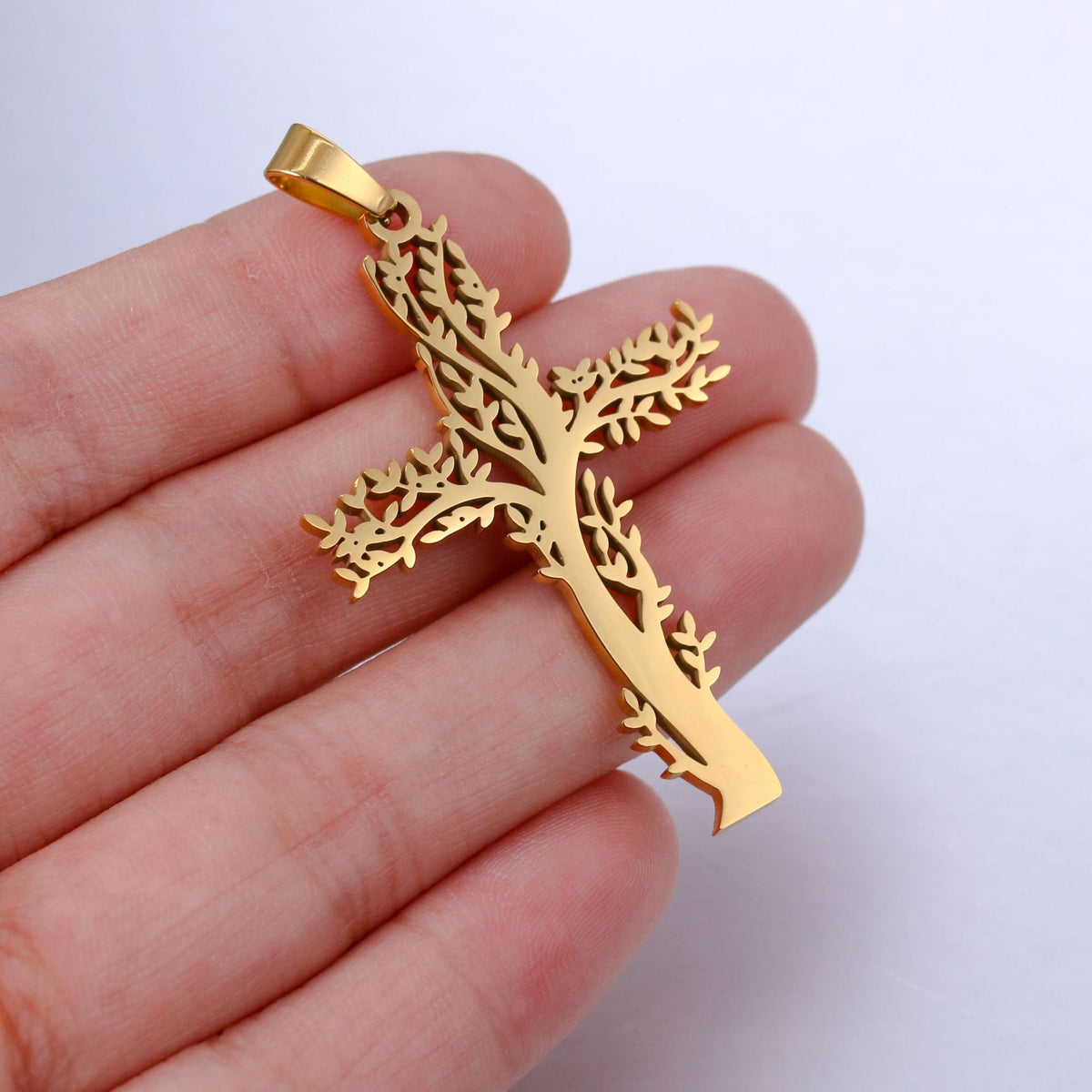 Men's Titanium Steel Lucky Tree Cross Personalized Hip Hop Fashion Necklaces