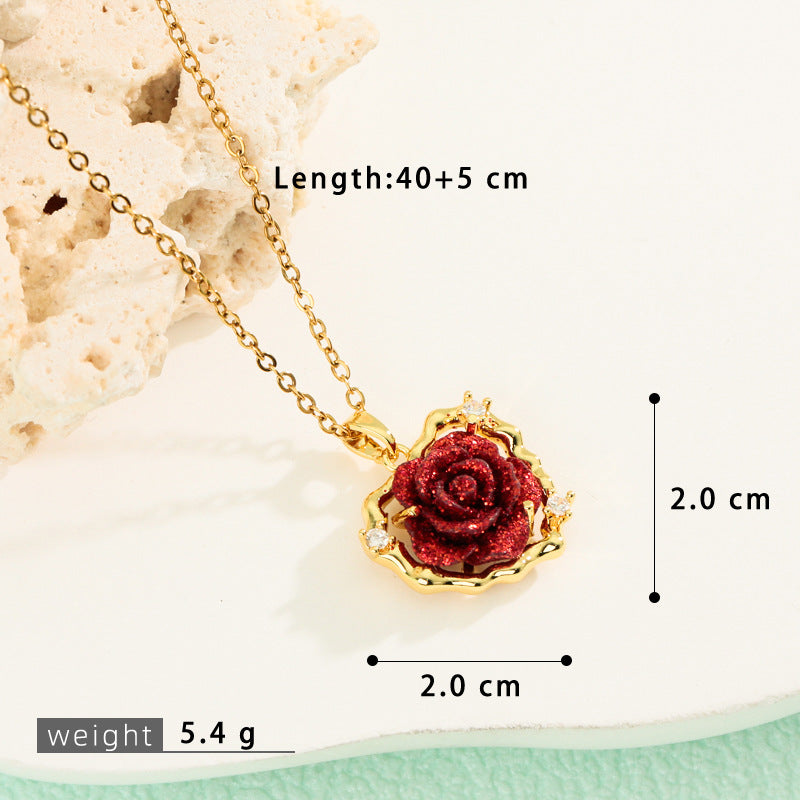 Rose Full Diamond Light Luxury Temperament Gorgeous Necklace