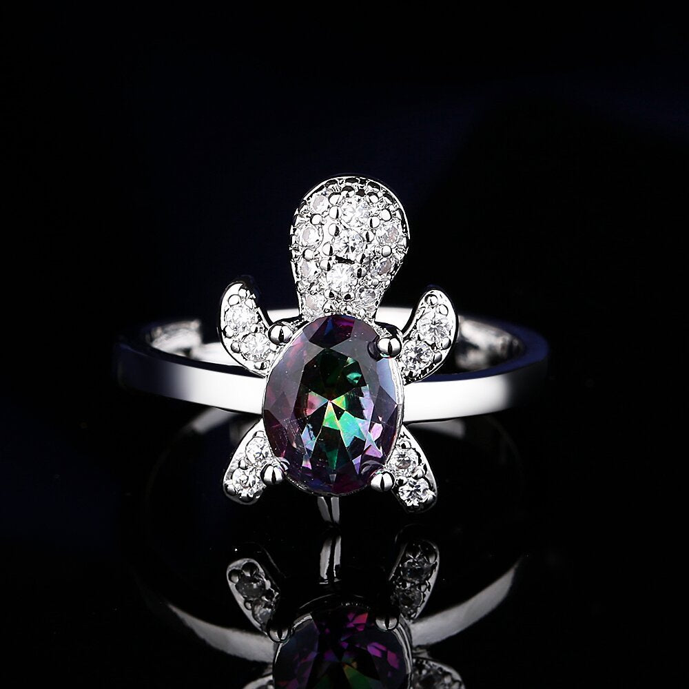 Broadcast Fashion Little Turtle Inlaid Colorful Zircon Three-piece Rings