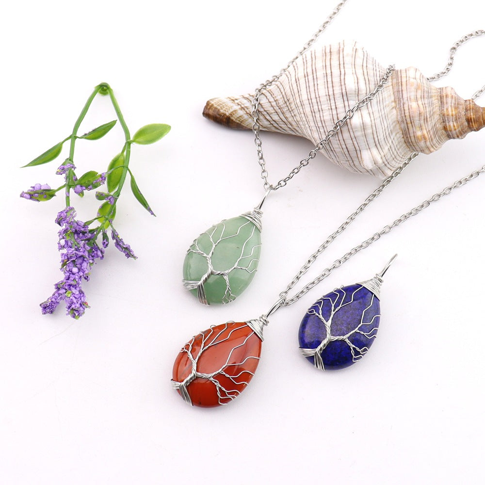 Agate Water Drop Winding Silk Tree Necklaces