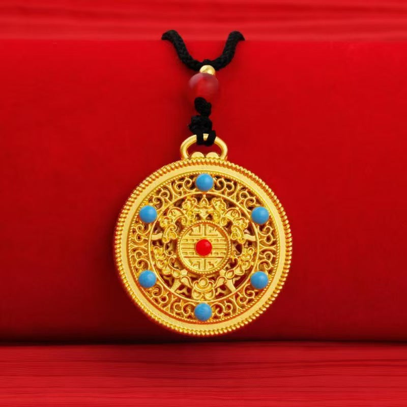 Vietnam Alluvial Gold Filigree Hollow Brass Plated Vintage Purse Burst Necklace