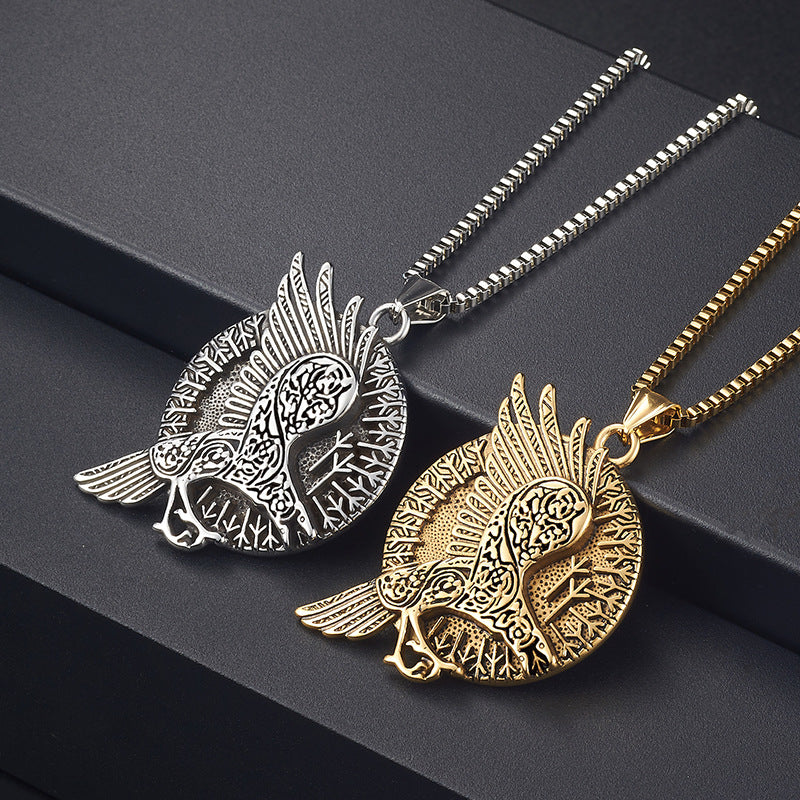 Men's Retro Nordic Viking Crow Trendy Stainless Titanium Steel Myth Flying Pendants