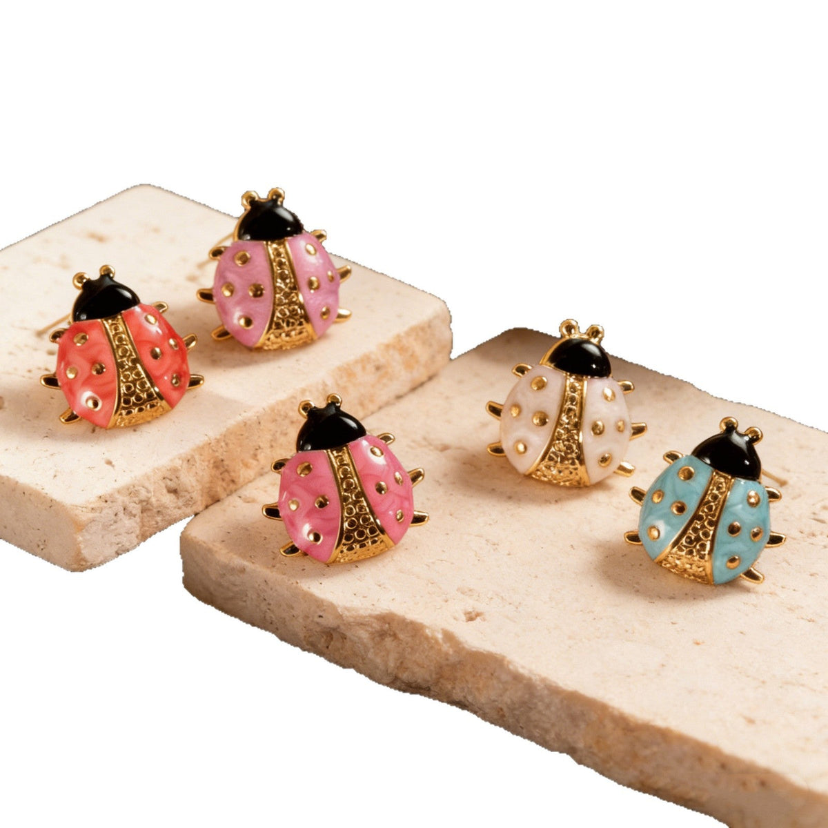 Colorful Oil Ladybug Stainless Steel Creative Cartoon Fashionable Versatile Stud Earrings