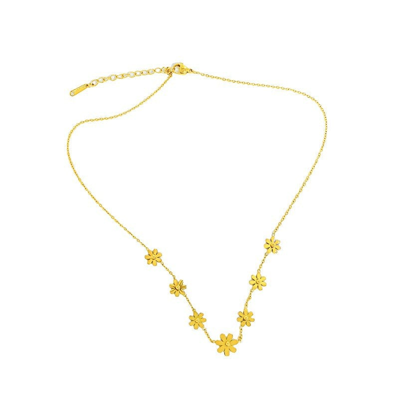 Gold Little Daisy Female Niche Design Advanced Fresh Sunflower Clavicle Jewelry Set