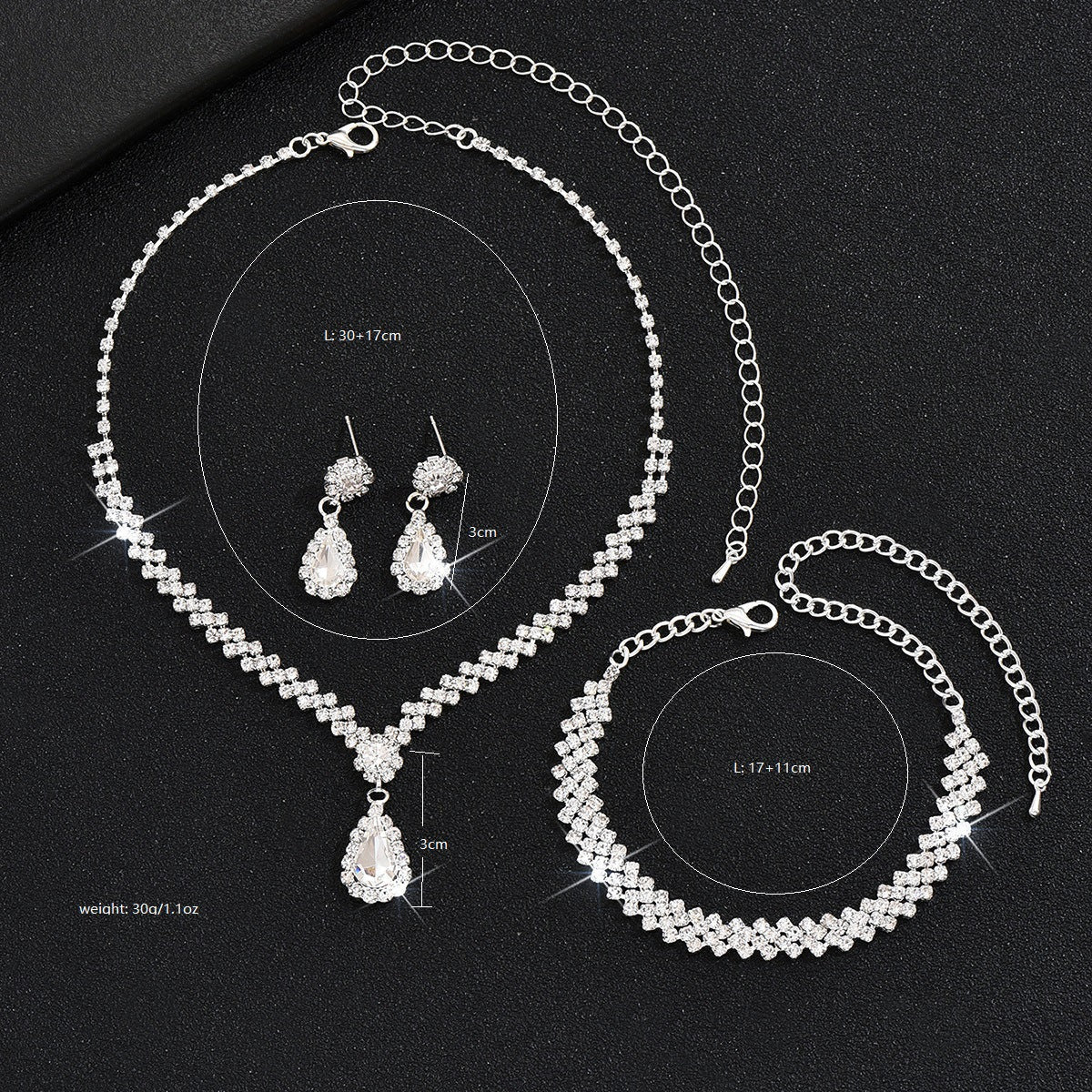 Beautiful Fashion Bride Full Rhinestone Tassel Jewelry Set