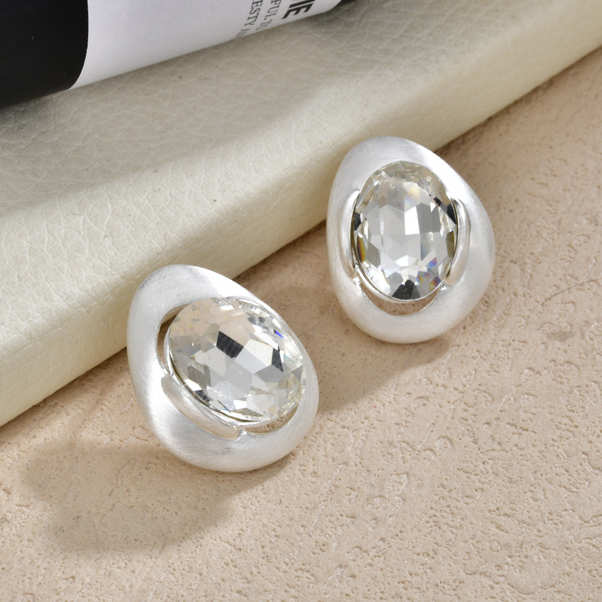 Women's Irregular Sier Brushed Color Super Flash Glass Temperament Stud Earrings
