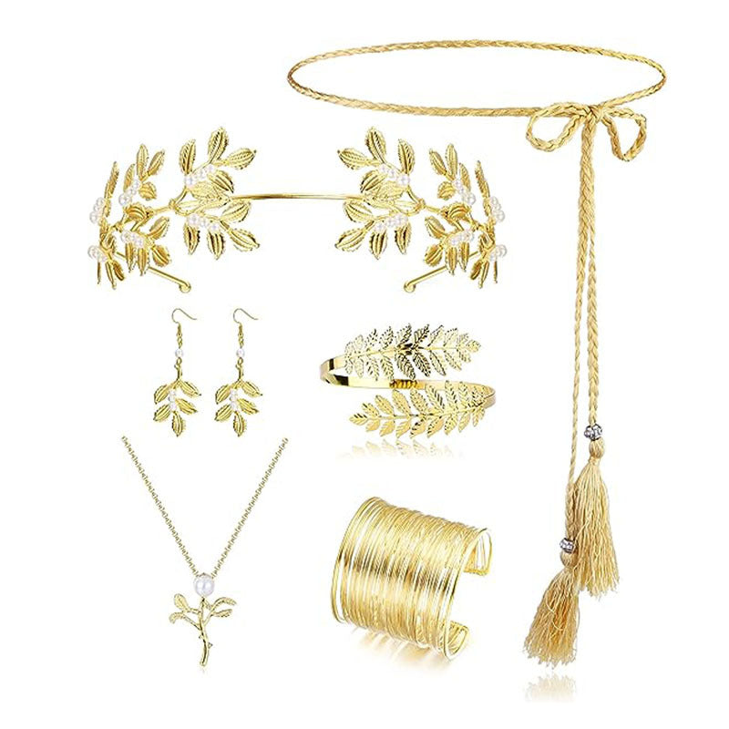 Fashion Leaves Headband Pearl Suite Wire Jewelry Set