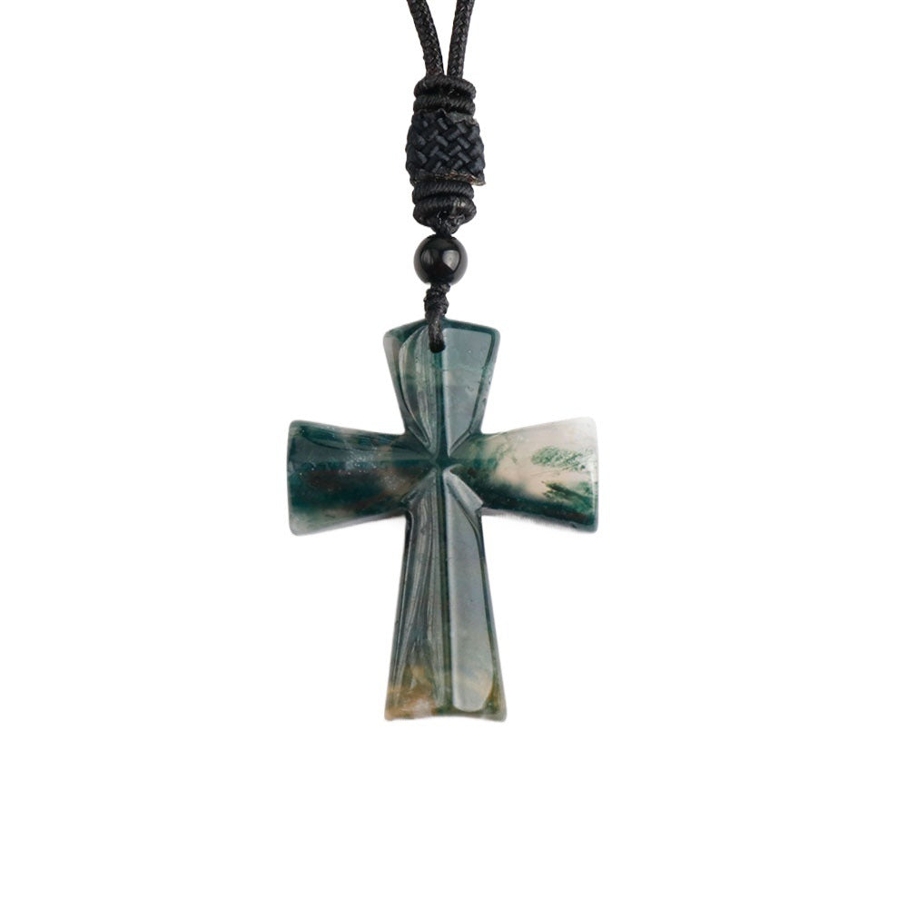 Christmas Gift Agate Woven Cross Sweater Chain Necklaces