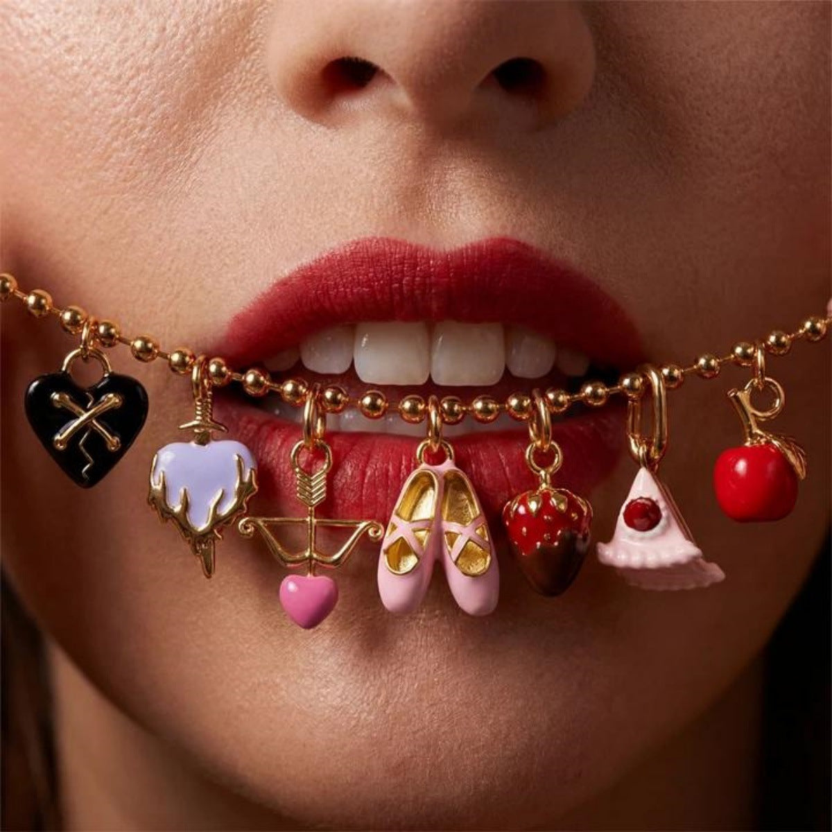 Cartoon Series Small Fruit Dripping Oil Painted Color Gold Pendant