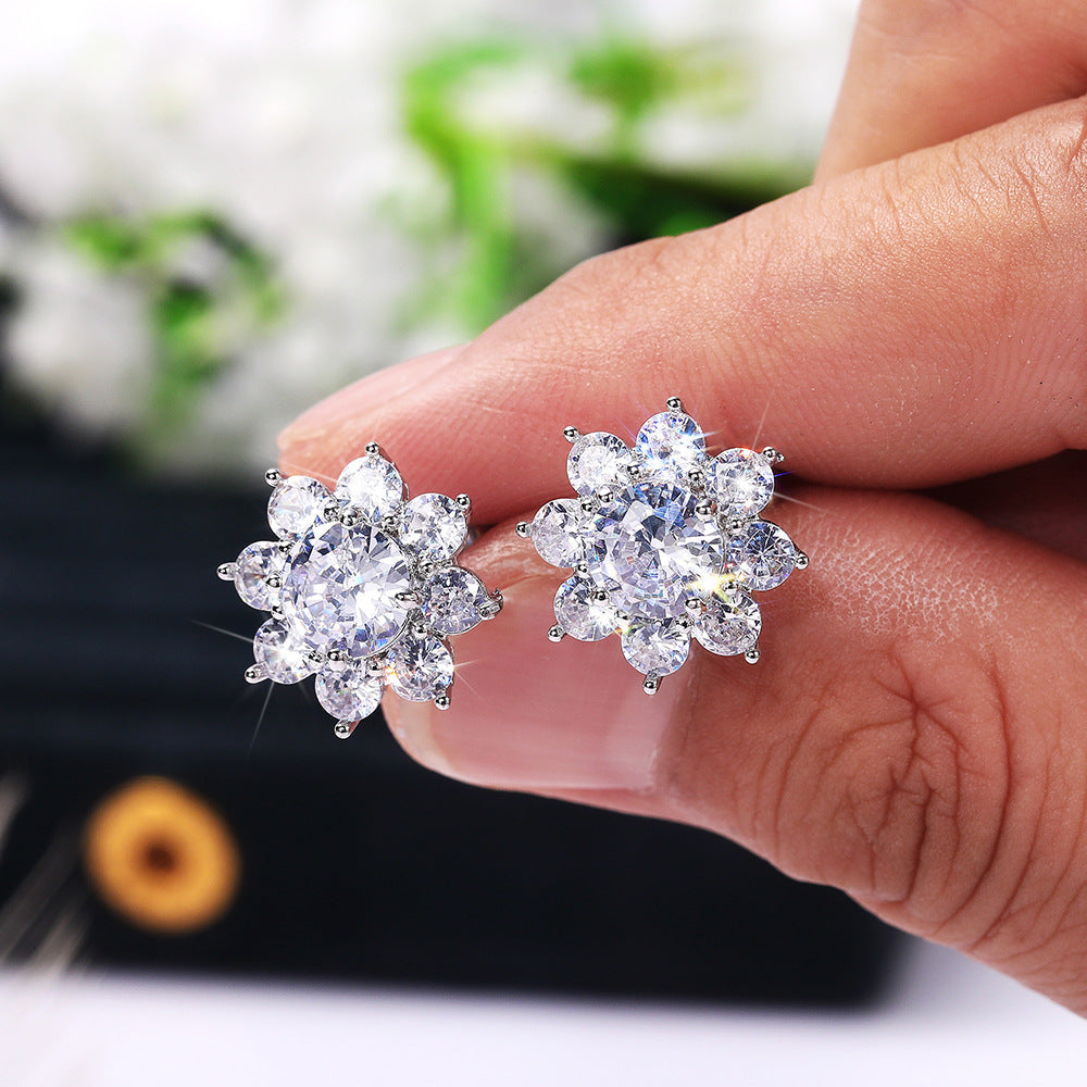 Shi Korean Style Fashion Elegant Snowflake Zircon Versatile Jewelry Set