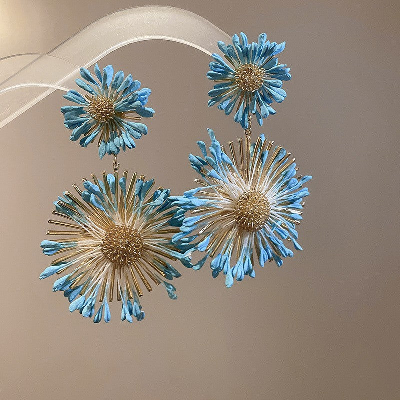 Summer Super Fairy Vacation Style Blue Flower Tassel Fashion Elegant Rings
