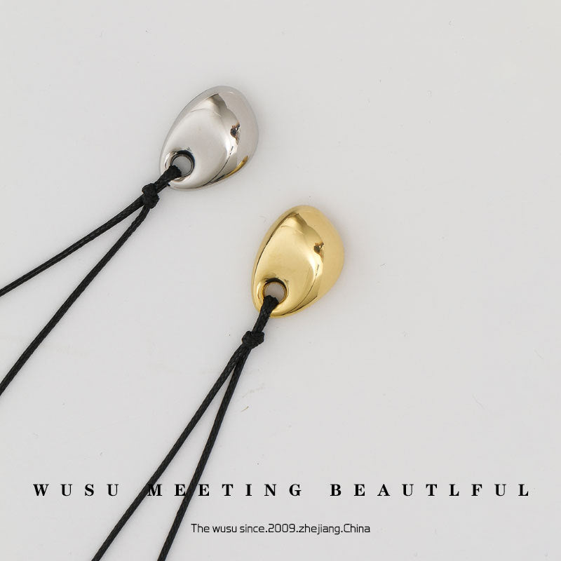 Fashionable Golden Beans Black Leather Rope Necklaces