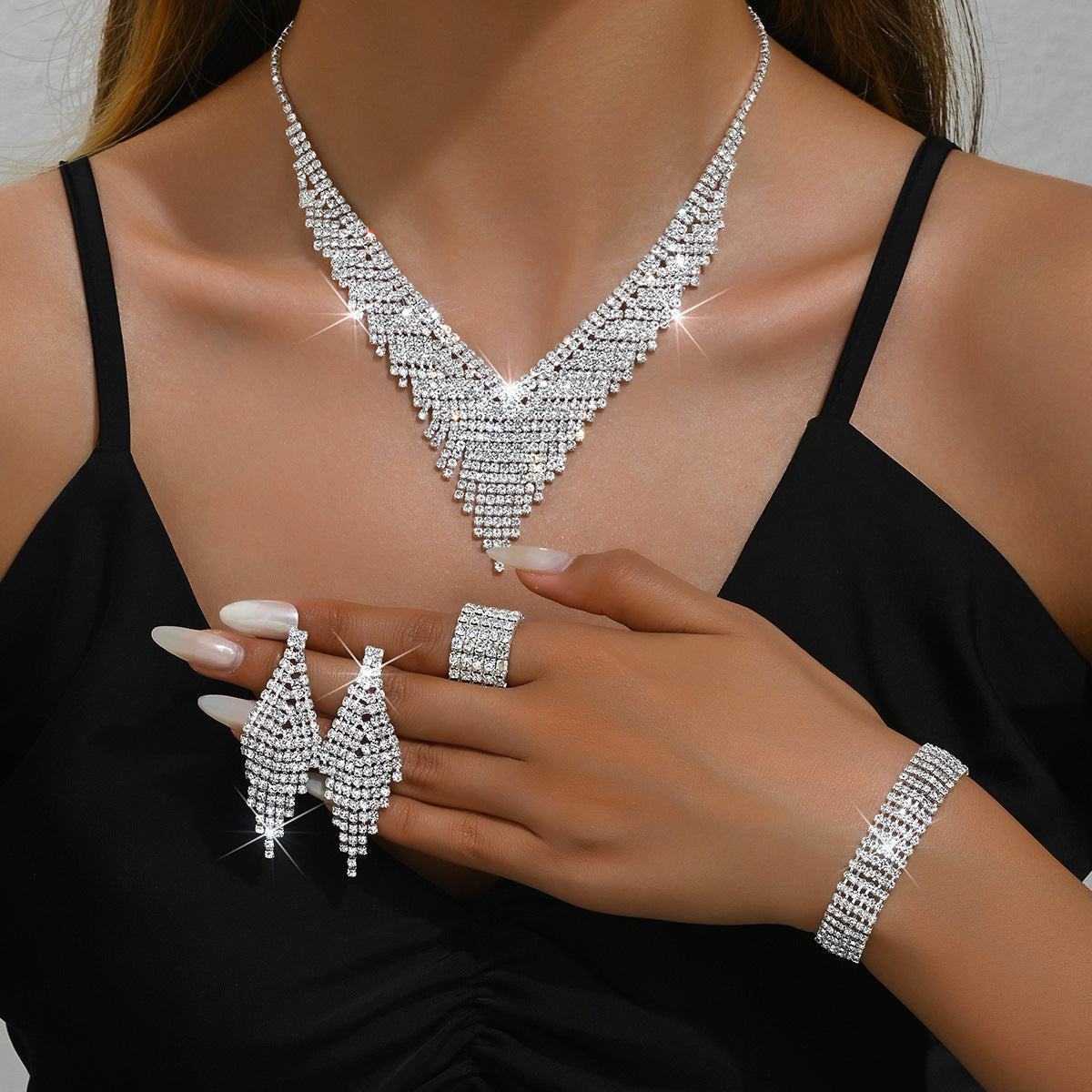 Popular Women's Fashion Wedding Bridal Sier Jewelry Set