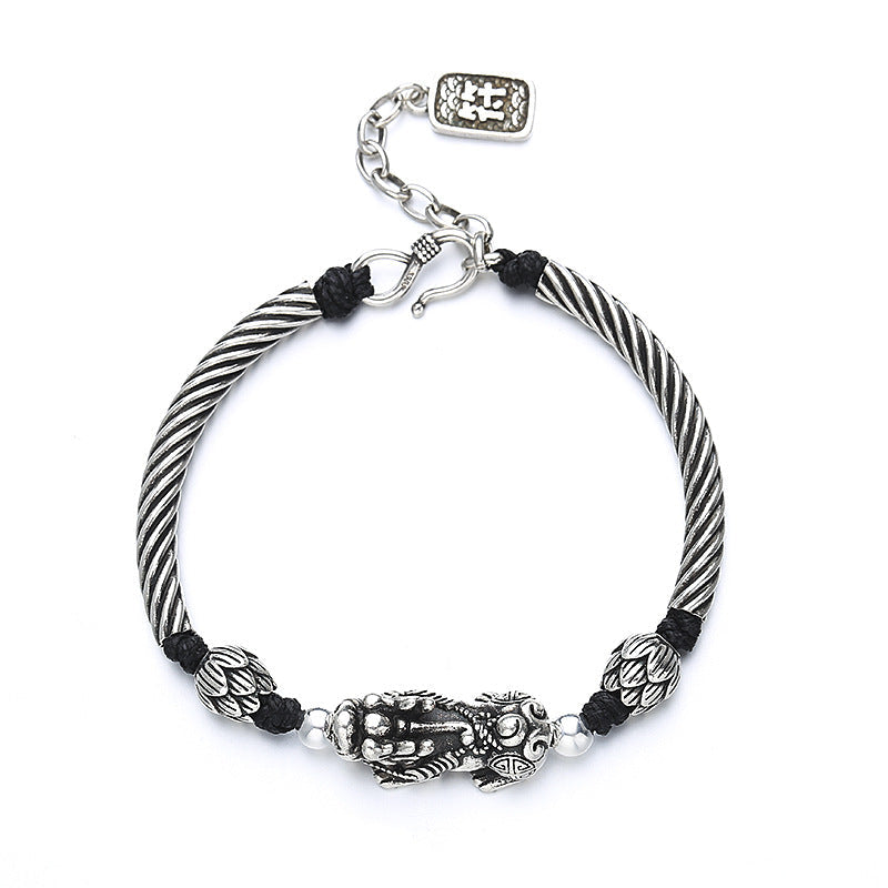 Men's Thai Sier Plated Personality Handmade Woven Trendy Lotus Peace Carrying Bracelets