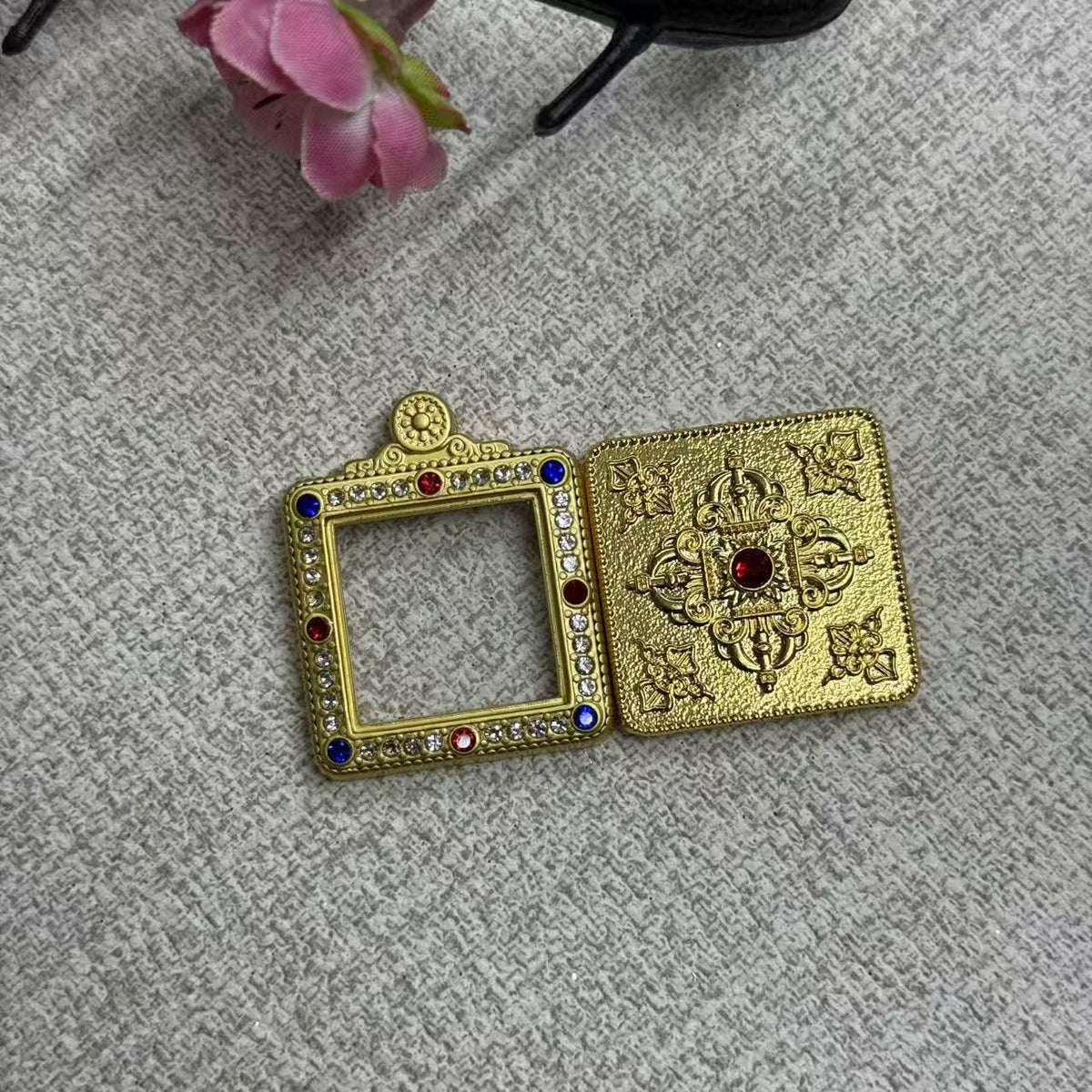 Small Double-sided Hollow Square Amulet Round Pendant
