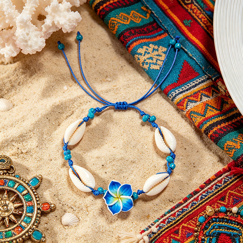 Women's Fashionable Fresh Polymer Clay Flower Shell Woven For Hand Bracelet
