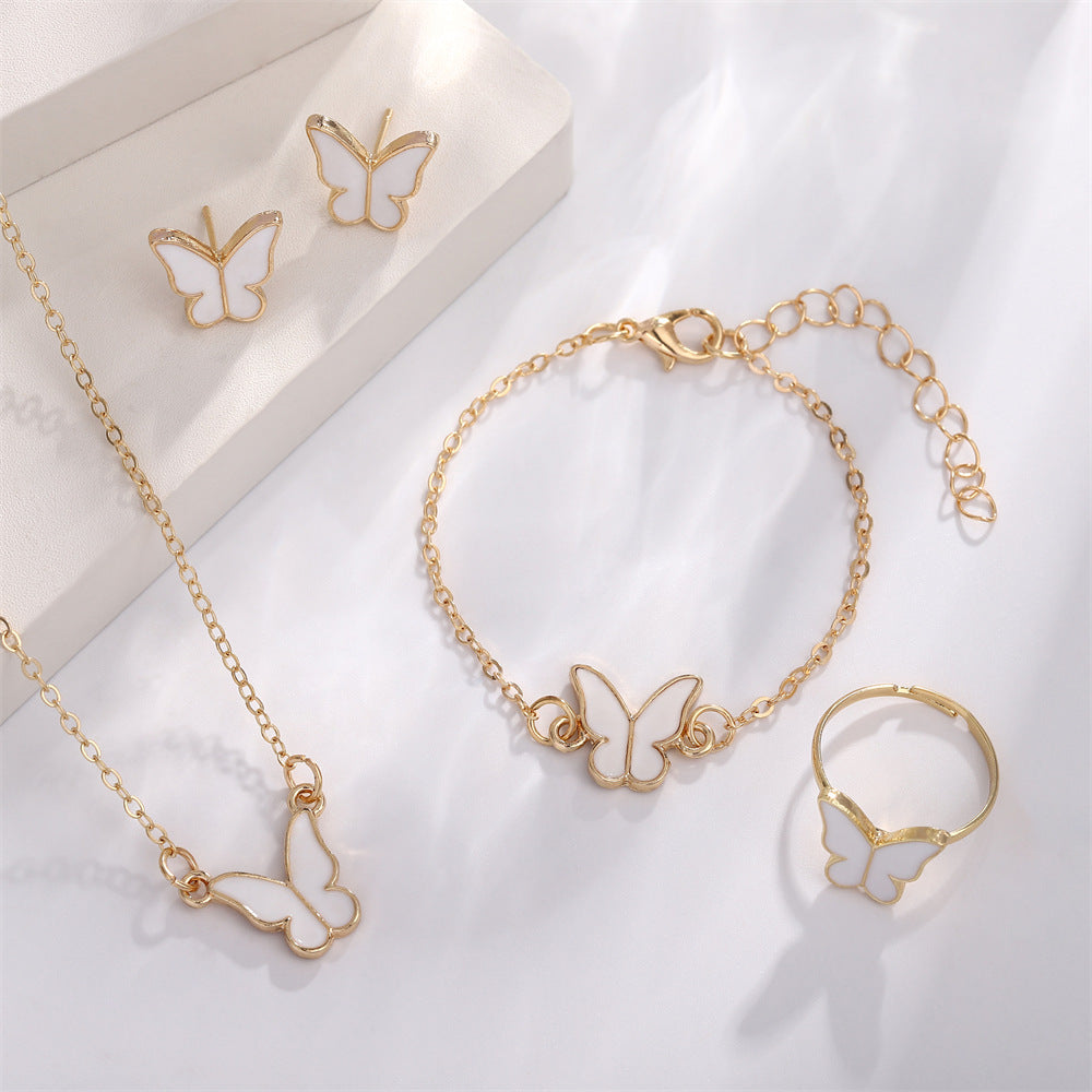 Korean Style Elegant Female Pink Dripping Butterfly Creative Classic Rings
