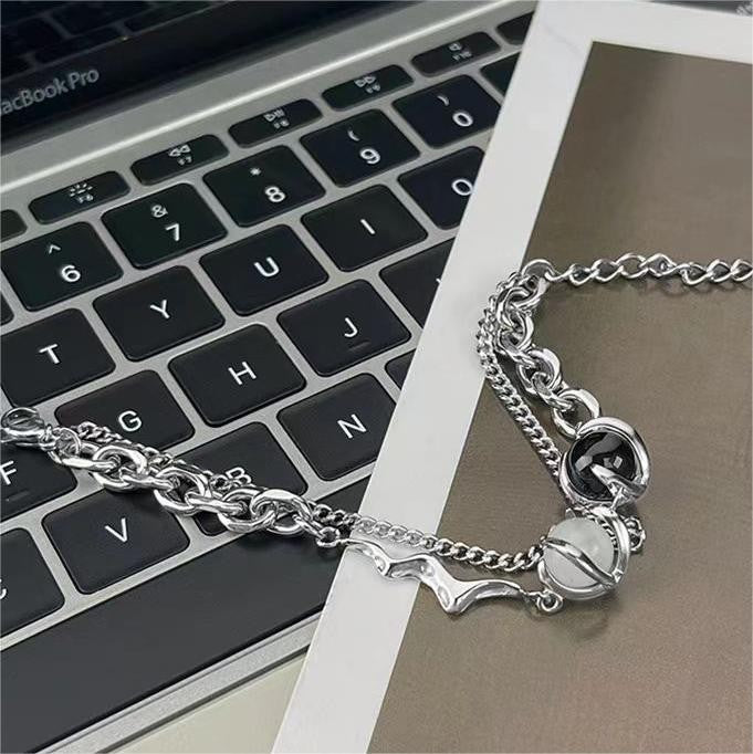 Women's & Men's Minority Design Sense Opal Black White Light Luxury High-grade Titanium Bracelets