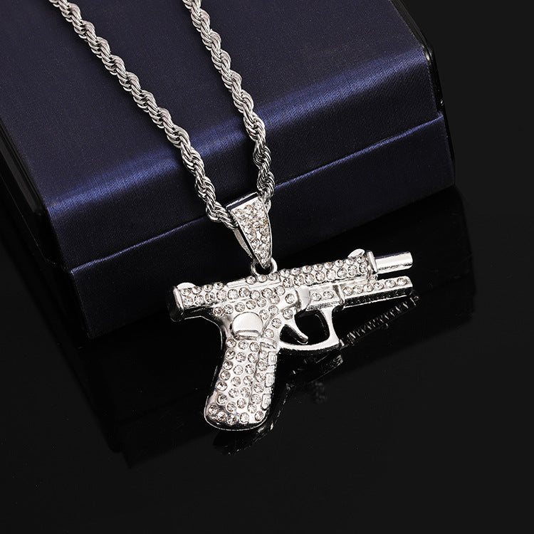 Women's & Men's Hip Hop Cool Pistol Creative Diamond Zircon Gun Type Necklace