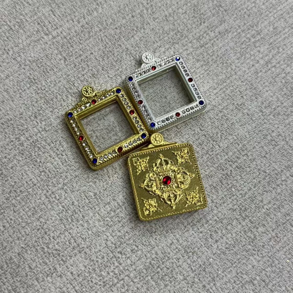 Small Double-sided Hollow Square Amulet Round Pendant