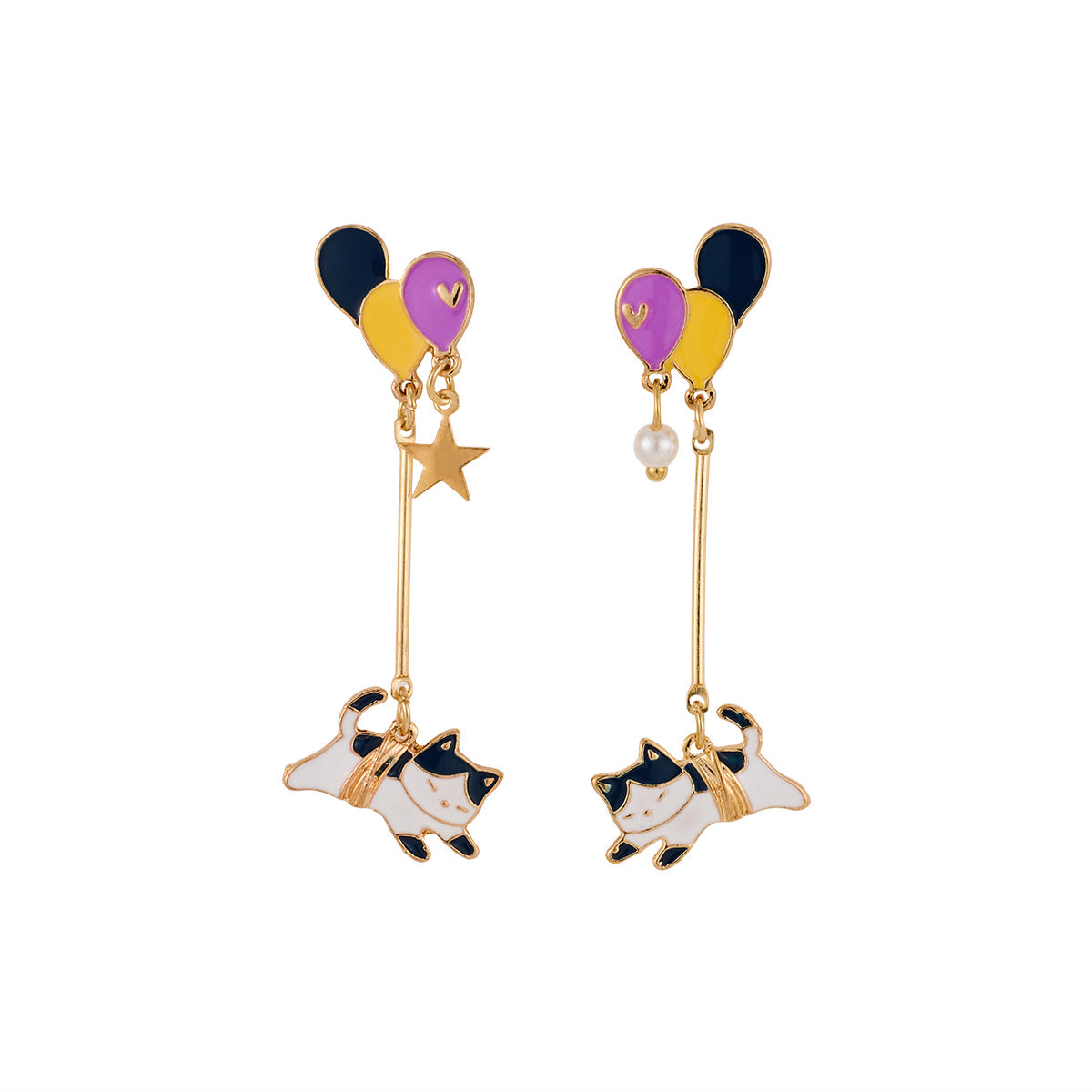 Design Sier Needle Long Cartoon Cat Contrast Color Balloon Love Rings