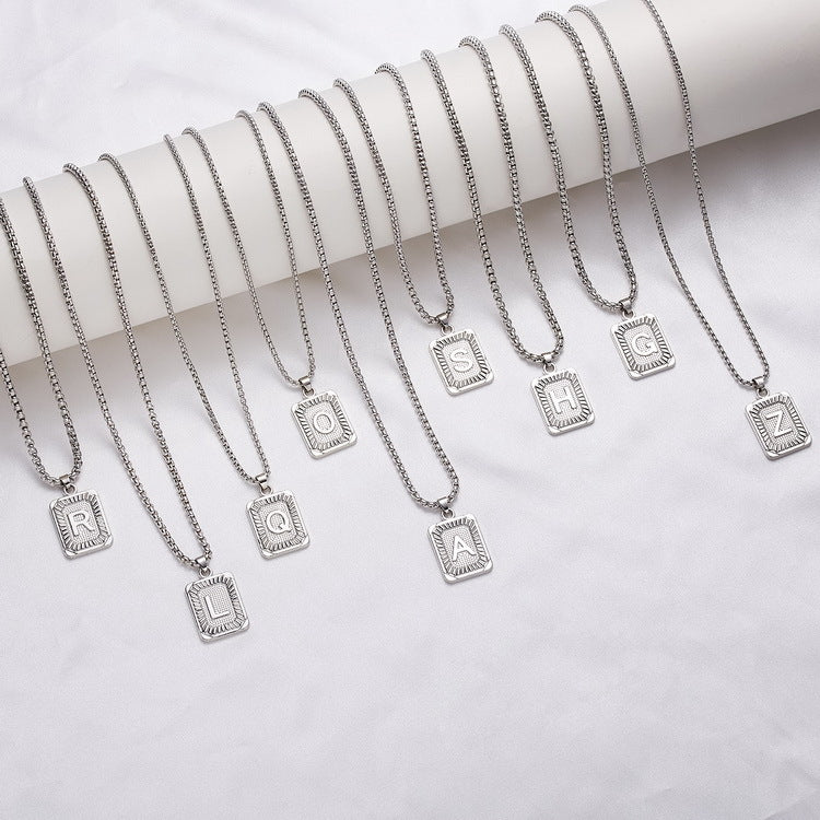 P Square Plate Clavicle Chain Neck Sier Pendants