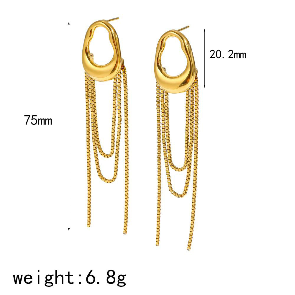 Women's Chain Stainless Steel For Niche Design Gold-plated Titanium Ear Do Earrings