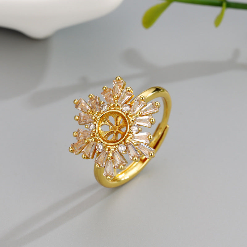 Style Simple Snowflake Empty Holder Gold Color Retention Inlaid Zirconium Jewelry Set