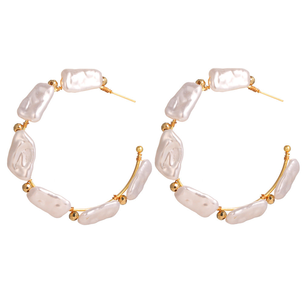 Charming Trendy Irregular Geometric Pearl Eardrop Earrings