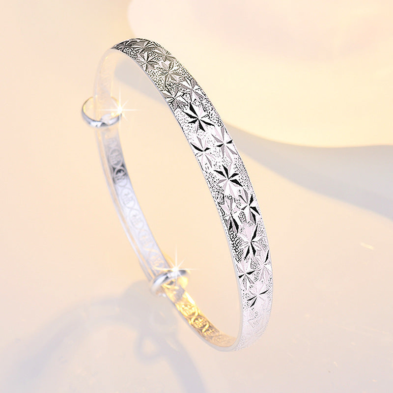 Women's Fashionable Simple Sier Wide Face For Personalized Opening Bracelet