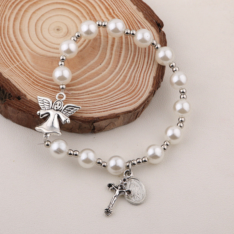 Durable Stringed Pearls Cross Gift For Bracelets