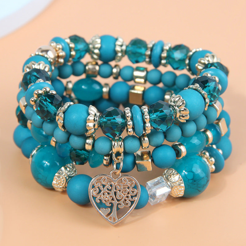 Women's Retro Ethnic Style Elastic Crystal Heart Bracelet