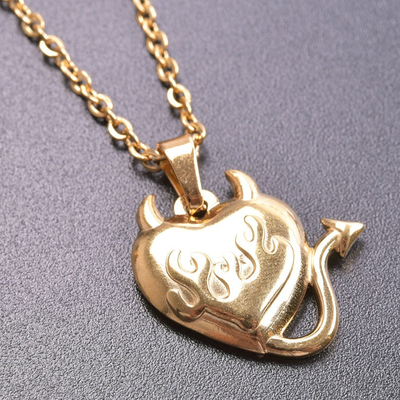 Hip Hop Little Devil Stainless Steel Real Gold Necklace