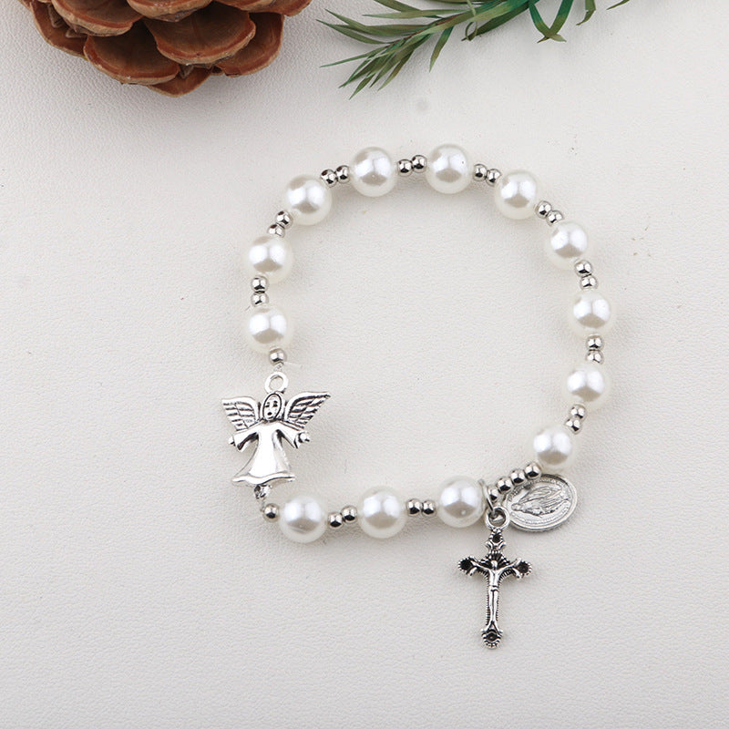 Durable Stringed Pearls Cross Gift For Bracelets