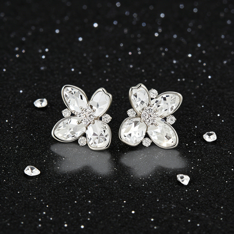 Women's Rhinestone Zircon Light Luxury Four Leaf Clover Ear Niche Atmosphere Stud Earrings