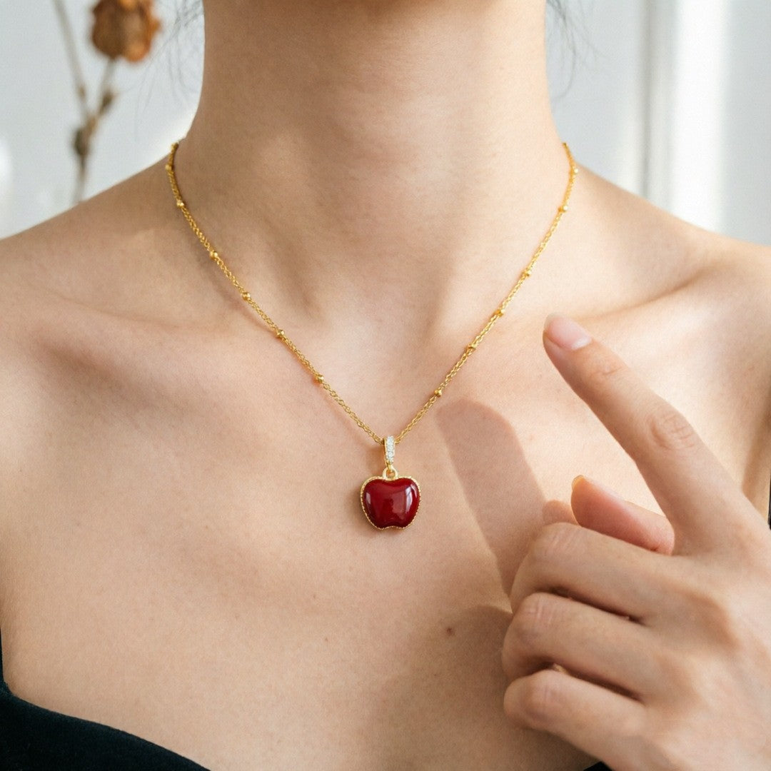 Steel Female Micro Inlaid Pink Diamond Necklace