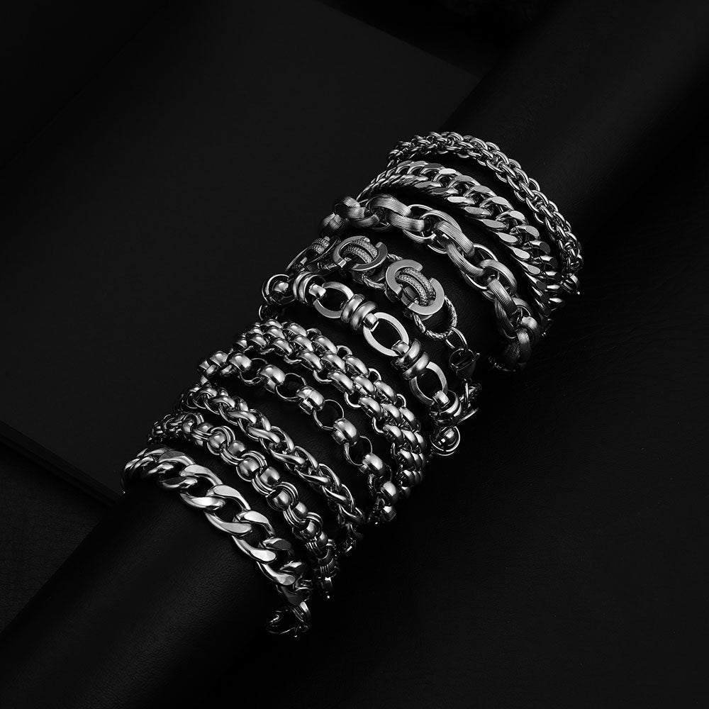 Men's Hipster Domineering Punk Hip Hop Titanium Steel Raw Retro Stainless Bracelet