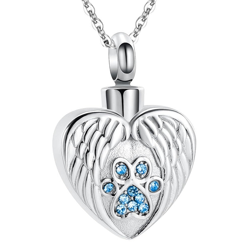 Print Pet Ashes Cremation Angel Wing Heart Pendant