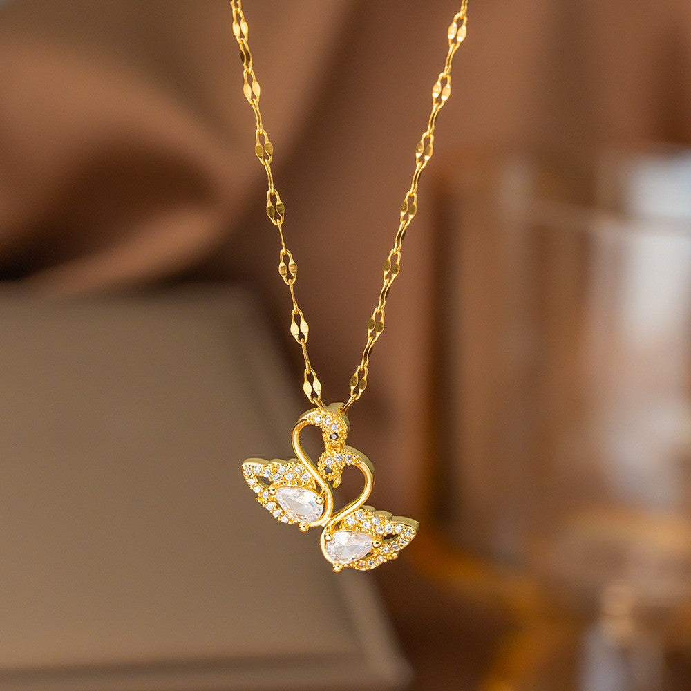Steel Female Micro Inlaid Pink Diamond Necklace