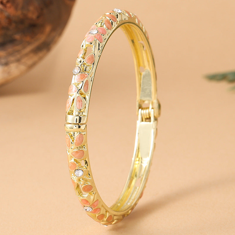 Style Retro Color Fine Flower Cloisonne Drop Oil Luxury Diamond Bracelet
