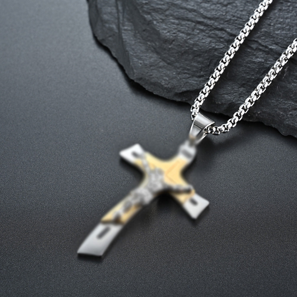 Embossed Portrait Cross Titanium Steel Personalized Pendant