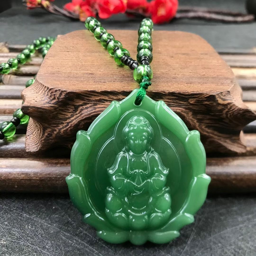 Women's & Men's Jade Avalokitesvara On The Lotus Throne Pendants