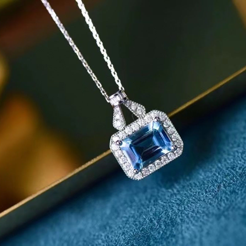 Women's Sier Aquamarine For Light Luxury Minority Design Blue Necklaces