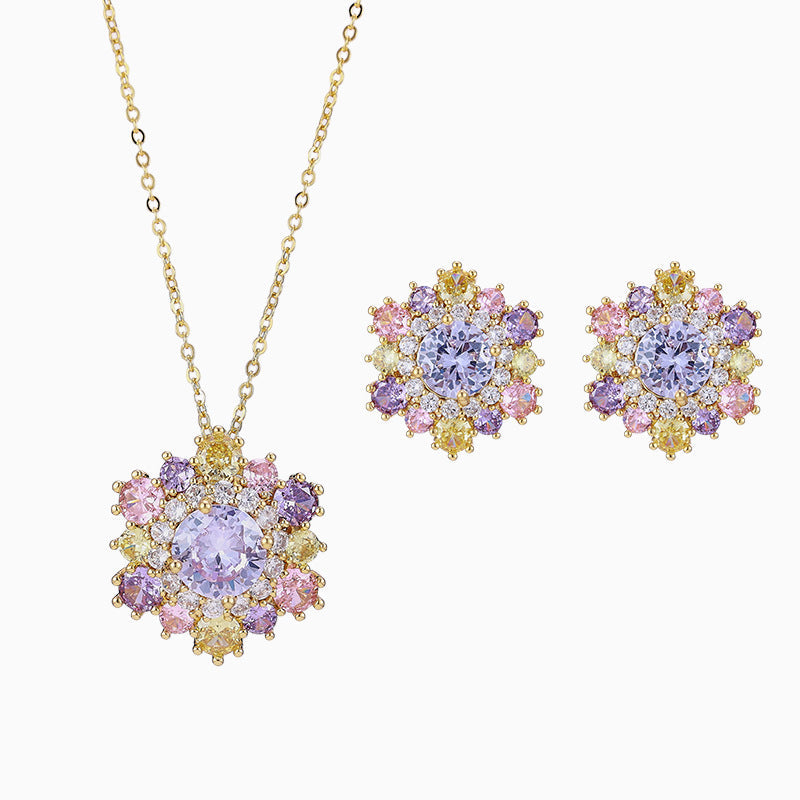 Colored Gems Sunflower Ear Gold-plated Full Rhinestone Necklaces