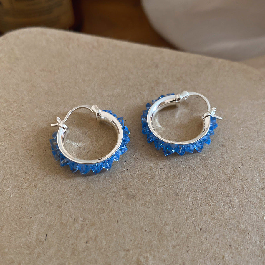 Jardin Monet Blue Glaze Flowers Pipa Pearl Chinese Retro Light Stud Earrings