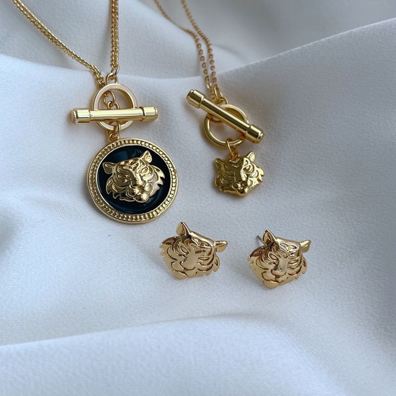 Trendy Fashion Minority Design Copper Gold-plated Tiger Head Necklaces