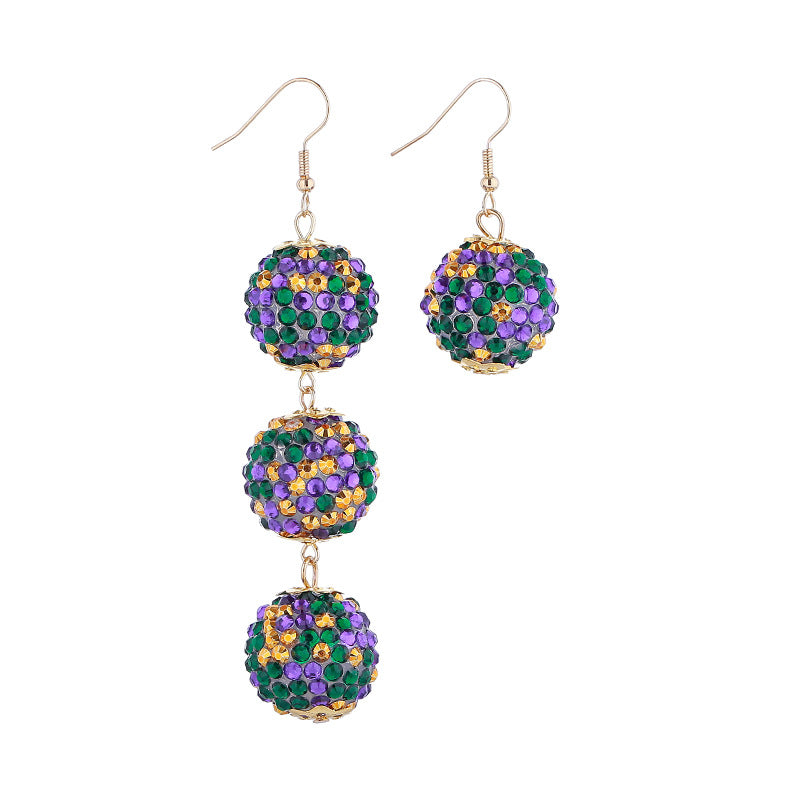 Purple Yellow Green Various Materials Ear Tassel Sequins Rhinestone Ball Earrings