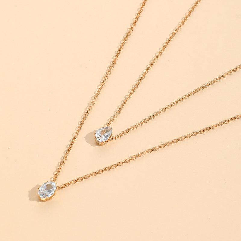 Niche Design Zircon Water Drop Goose Egg Oval Single Twin Pendant