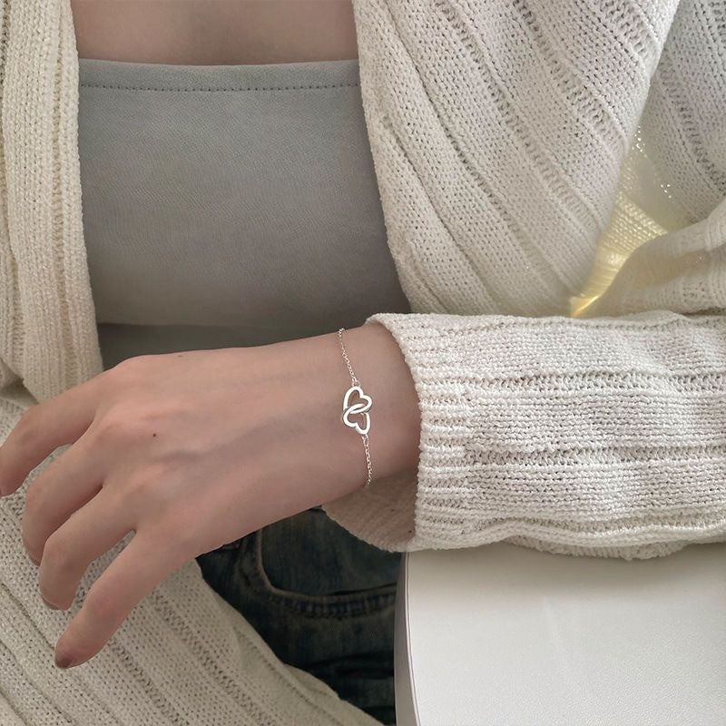 Women's Cool Style Simple Lightweight Thin Heart Korean Hollow Double Bracelets